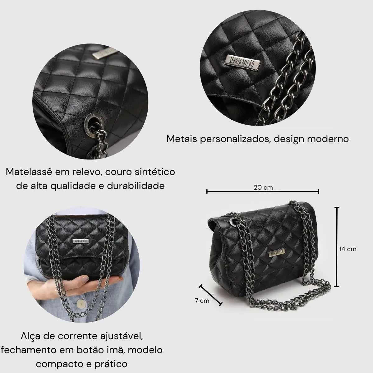 Bolsa Clássica Matelassê com Alça de Corrente – Preta