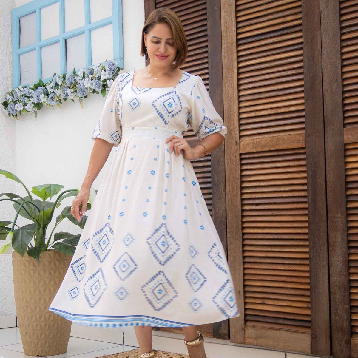 VESTIDO AUDREY MANGA 3/4 MIDI