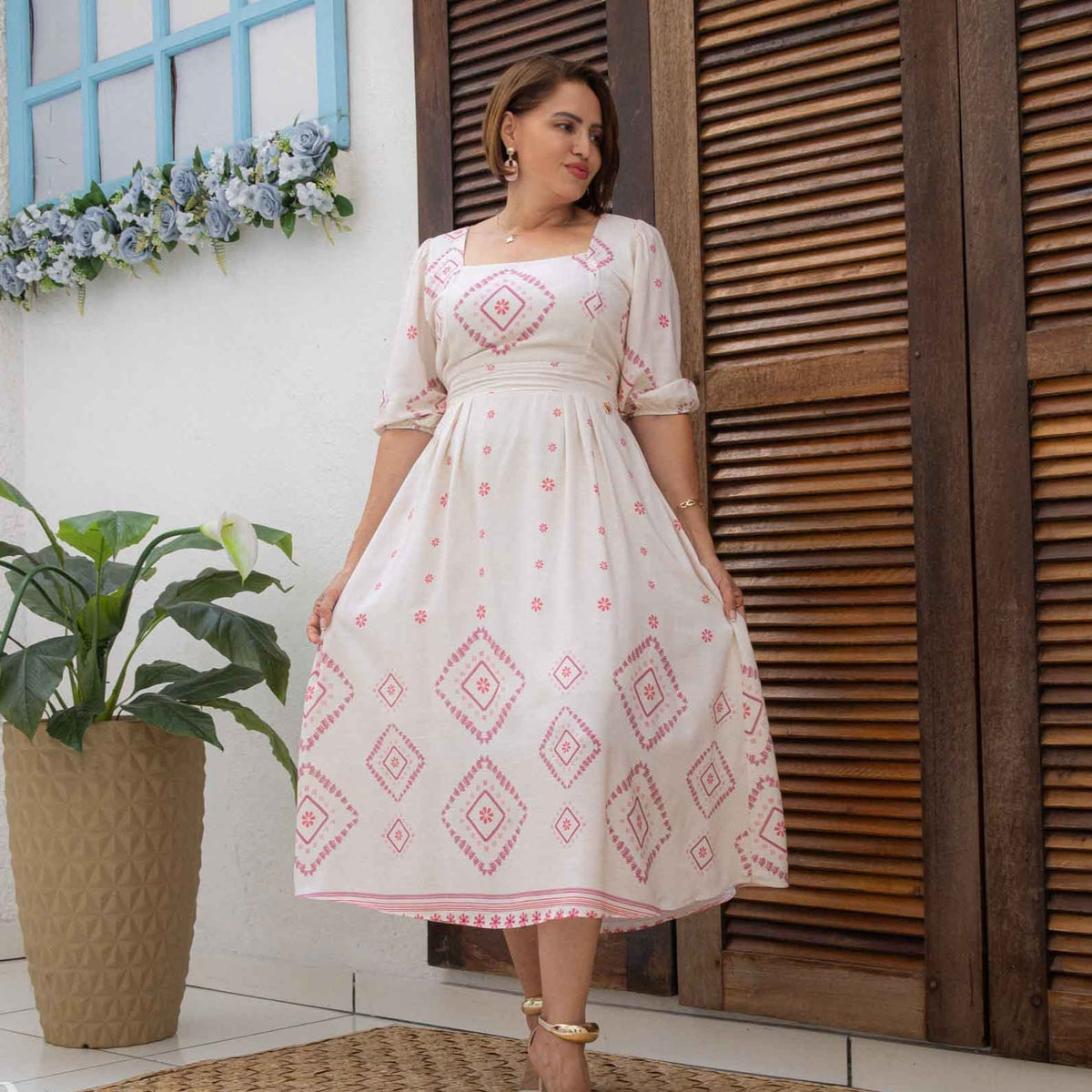 VESTIDO AUDREY MANGA 3/4 MIDI