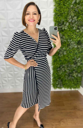 VESTIDO SUELLEN MIDI ASSIMÉTRICO MANGA 3/4