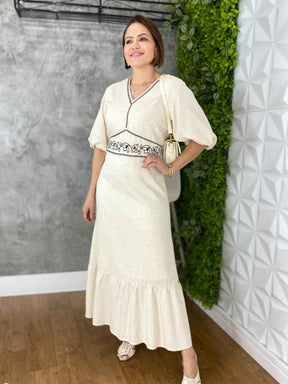 VESTIDO VISCOLINHO BORDADO PRETO 130CM